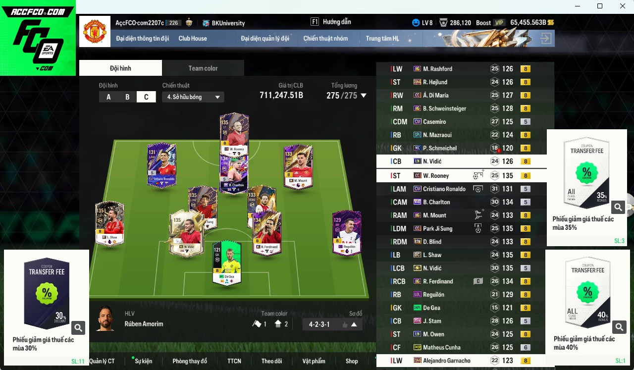 [Dư nhiều BP, ACC Rẻ🔥] Man Utd. 711.240b dư 65.400b có Vidic ITM+5, CR7 CU, Charlton WB, Rooney CC, Shaw DC, Park CC, Schweinsteiger HG, Vidic LN, Cunha 24EP+6, Di María CC, Hojlund 23NG, Mount HG, Rashford HG...